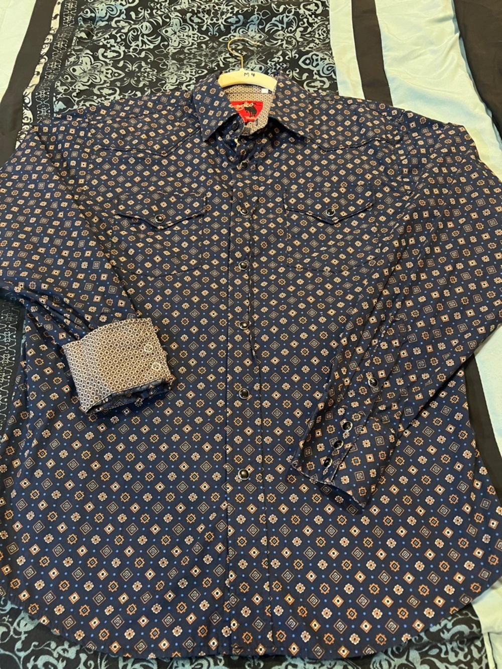 RODEO CLOTHING CO. Men's Navy Geometric Print Button-Down Shirt